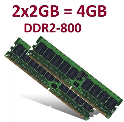 Kit de memoria de doble canal (2x 2 GB, 4 GB en total, 240 contactos, Dimm DDR2-800 (800 Mhz, PC2-6400), 128Mx8x16 de doble cara, 100% compatible con DDR2-667 PC2-5300 y DDR2-533 PC2-4200)