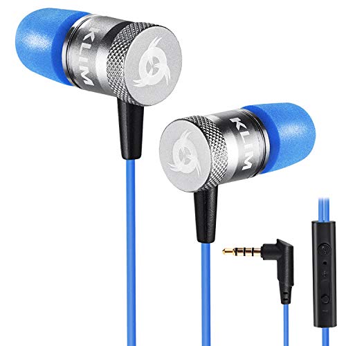 KLIM™ Fusion - Auriculares con micrófono para móvil + Garantía 5 años + Innovadora Espuma de Memoria + Jack 3,5 mm + Compatibles con Smartphone, Tablet, Consola, PC - Nueva Versión 2020 - Azul