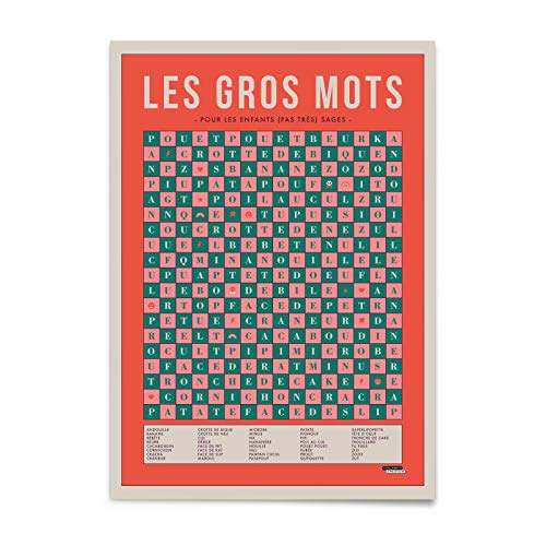 La Majorette à bigote - Póster con texto"Les Granros palabras Art, Papel, Rojo, Formato: 50 x 70 cm