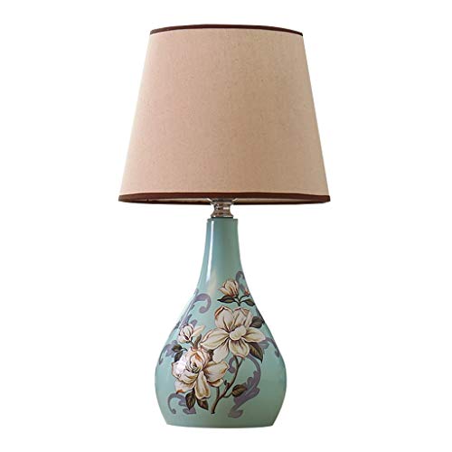 Lámpara de mesa de noche Lámpara de mesa de cerámica pintada Pantalla de tela Base de cerámica Dormitorio Lámpara de mesita de noche Lámparas de noche (Color : B)