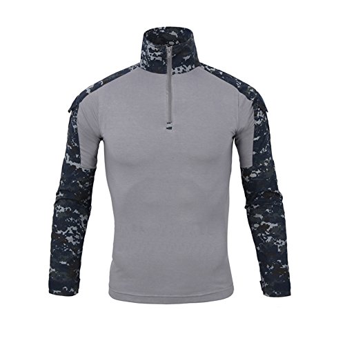 LANBAOSI – Camisa de combate militar para hombre Airsoft Shirt, traje de camuflaje, uniforme táctico, secado rápido de manga larga, impermeable, Hombre Niño, color azul marino, tamaño S