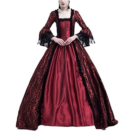 LaoZanA Disfraz De Medieval para Mujer Vestido Renacentista Traje De Princesa Vino Rojo S