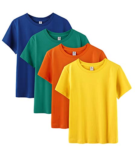 LAPASA Pack de 4 Camiseta para Niño o Niña Unisex de Manga Corta Algodón K01 (6-7 Años (Largo 46 cm, Pecho 36 cm), Energetic Colors (Naranja, Amarillo Oscuro, Verde Oscuro, Azul Oscuro))