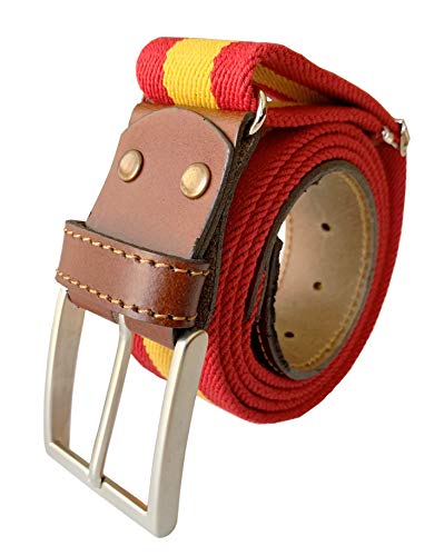 LEGADO Cinturon hombre y pulsera bandera España, cinturon elastico con cuero marron, piel de Ubrique como nuestras carteras y accesorios. (Bandera de España)