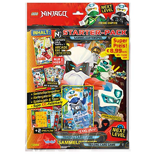 LEGO Ninjago Serie V Next Level-Pack de iniciación, Carpeta Coleccionable, 1 Booster, Carta Dorada de edición Limitada y Tarjeta XXL (Top Media 180972)