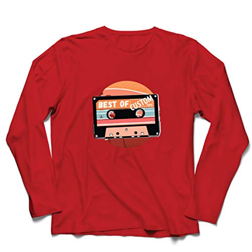 lepni.me Camiseta de Manga Larga para Hombre Cassette Antiguo Lo Mejor del año 80, 90, 70 (Large Rojo Multicolor)