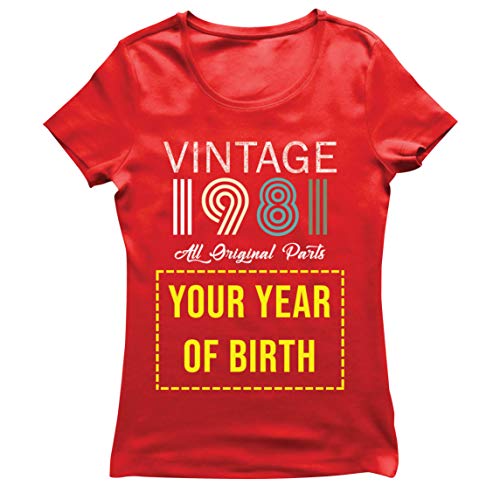 lepni.me Camiseta Mujer Personalizado con Cualquier Año Regalo Vintage Todas Las Piezas Originales (XX-Large Rojo Multicolor)