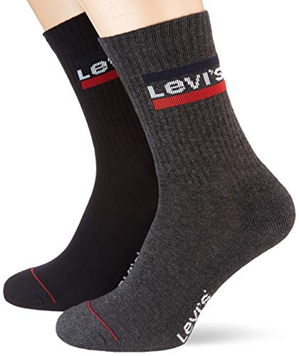 Levi's Levis 144ndl Regular Cut Sprtwr Logo 2p Calcetines, Multicolor (Mid Grey/Black 208), 43/46 (Talla del fabricante: 043) para Hombre