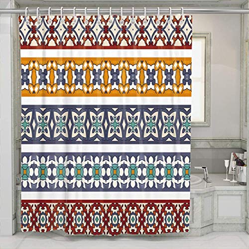 leyhjai Cortina de Ducha con Ganchos Vintage Abstracto azulejo portugués Arte Cortinas de baño decoración de baño 60 x 72 Pulgadas
