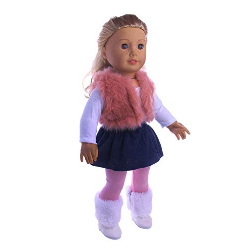 Liamostee Ropa de muñeca de 45,7 cm, 4 piezas, traje fabuloso princesa rosa de piel sintética chaleco camiseta azul falda