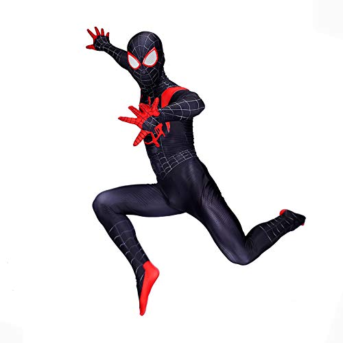 LINLIN Spider Man Morales Cosplay Disfraces Niños Performance Tight 3D Imprimir Fancy Vestido Partido Halloween Mascarada Masquerade Body,Black- Adult L165~170cm