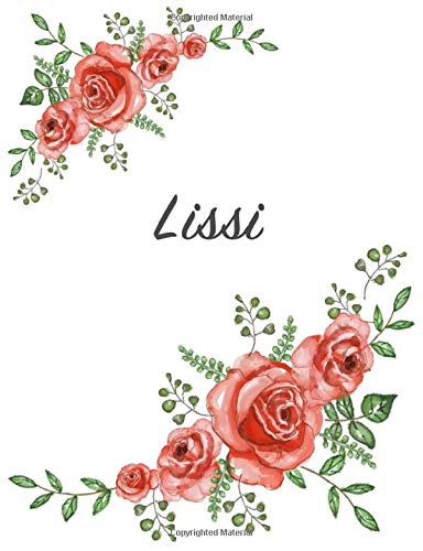Lissi: Personalized Notebook with Flowers and First Name – Floral Cover (Red Rose Blooms). College Ruled (Narrow Lined) Journal for School Notes, Diary Writing, Journaling. Composition Book Size