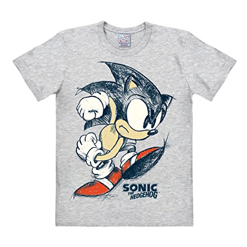 Logoshirt Nerd - Videojuego - Sonic The Hedgehog - Garabatos - Camiseta Hombre - Gris Vigoré - Diseño Original con Licencia, Talla S