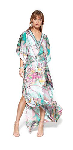 Lola Casademunt Vestido De Mujer Largo Fiesta Kaftan Verano Estampado Cuello V Elegante Moda Playa Tunica Boda Ligero Original Kimonos Pareos Talla S/M