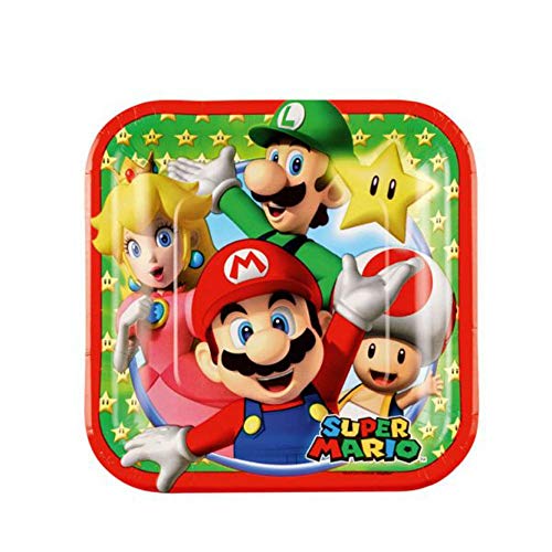 Lote de Cubiertos Infantiles Desechables"Super Mario Bros" (8 Vasos,8 Platos y 20 Servilletas) .Vajillas. Juguetes y Regalos para Fiestas de Cumpleaños, Bodas, Bautizos, Comuniones.