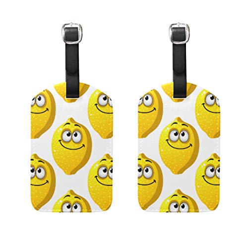 Luggage Tags Cartoon Yellow Lemons Smiling with Googly Eyes Travel Suitcase Labels Business Card Holder 2 Pack