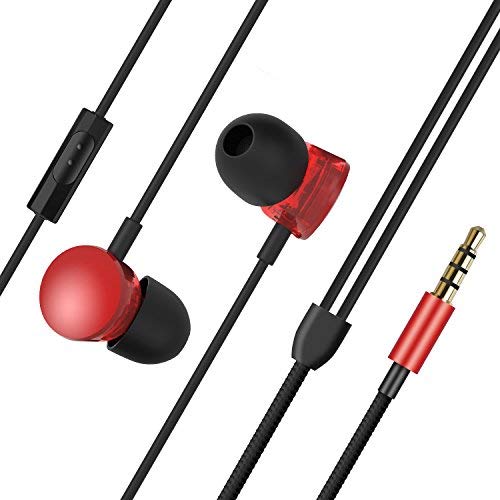 Luxear® Auriculares in Ear Estéreos con Microfono Respuesta Potente y Cancelación de Ruido para Smartphones y Dispositivos de Entretenimiento Color Rojo