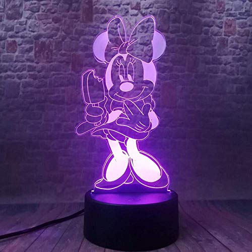 Luz de noche 3D Ilusión de luz Ilusión 3D Led Luz de noche Lámpara táctil colorida Lámpara de mesa Lámpara Familia Mickey Mouse Minnie Anime Figura Iluminación Juguete-7 colores
