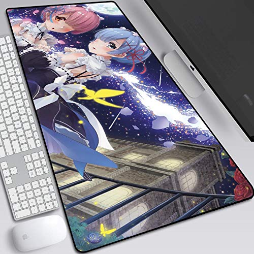 LWBZH Mouse Pad Re: Zero Rem/Ram Anime 900 X 400 X 3 Mm, Alfombrilla De Ratón para Juegos Extendida, Base De Goma Antideslizante, Tapete De Mesa De Teclado De Pc De Dibujos Animados, F