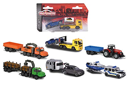 Majorette 212053154 Trailer Assortment - Cochecito de juguete (incluye caja de colecciones, neumáticos de goma, rueda libre, 6 modelos), multicolor , color/modelo surtido