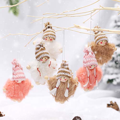 Makone Decoración navideña Original (Muñeca de Madera Hecha a Mano + Gorro de Punto) para árbol de Navidad navideño y Fiesta de cumpleaños y decoración del hogar, Fiesta（6 Piezas）