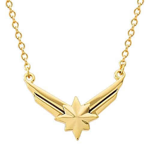 Marvel’s Captain Marvel Hala Star Logo Yellow Gold Plated Necklace, 18" chain