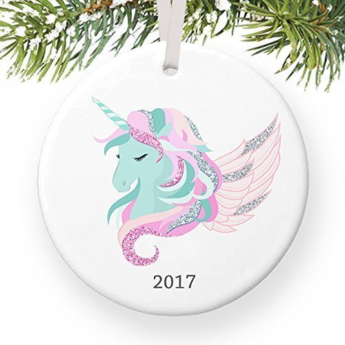Mesllings Adornos para árbol de Navidad, unicornio, fechado, niña rosa y menta, bonito regalo de Navidad para recién nacido, ideal para regalo de día festivo, aniversario de recuerdo