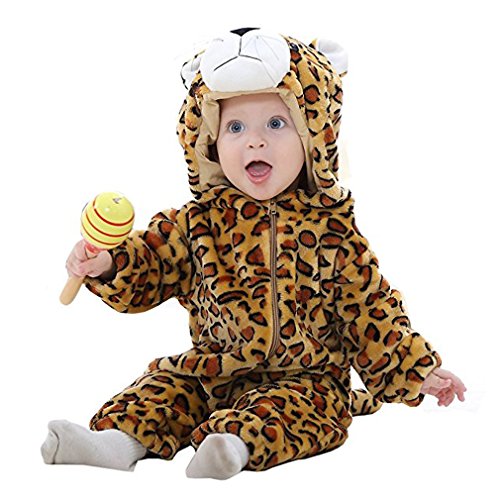 MICHLEY Bebé Ropa Mameluco Niños Niñas Pelele Pijama de Primavera y otoño Franela Traje de Animales leopardo-80cm