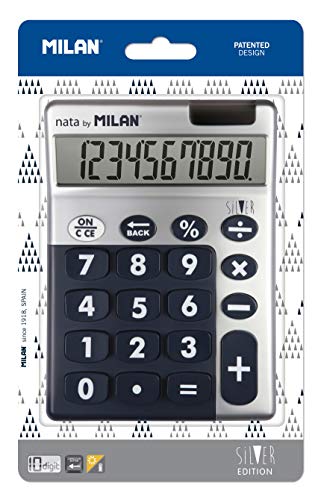 Milan 159906SLBBL - Calculadora, 10 dígitos, color plata y azul