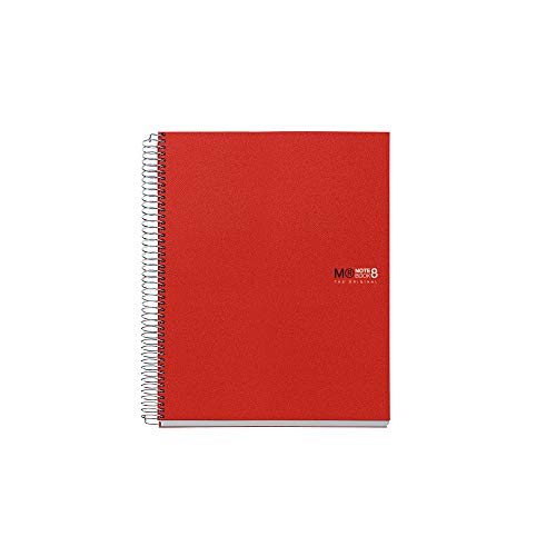 Miquelrius Basicos MR 4200, Cuaderno A4 con Tapa de Polipropileno, 200 Hojas, 5 mm, Rojo