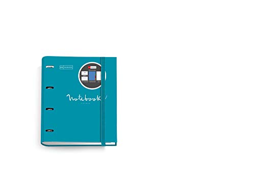MIQUELRIUS - Carpebloc Notebook Messages - Carpeta Archivador con 4 Anillas + Recambio 100 Hojas A4 con cuadrícula 5mm, Papel 90 g, con Separadores y Sobre, Color Formentera