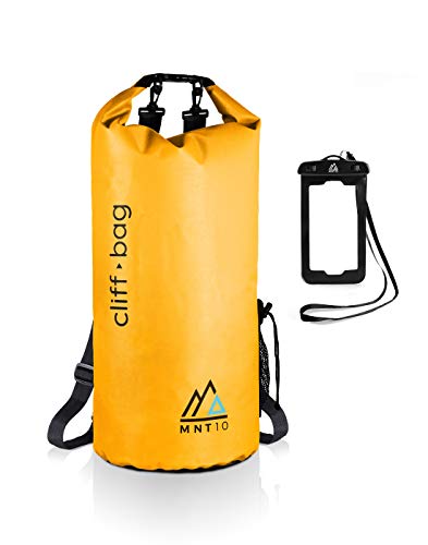 MNT10 Dry Bag "Cliff-Bag" en 20L, 30L, 40L I Drybag Mochila para SUP, canoa, kayak I Mochila impermeable con correas para el hombro I + funda impermeable (amarillo, 20 L)