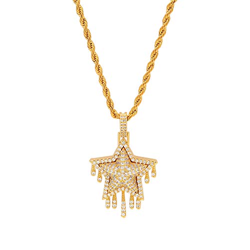MoCa Hip Hop - Collar con colgante chapado en oro de 18 quilates con diamantes de imitación y circonita cúbica, diseño de pentagrama plateado