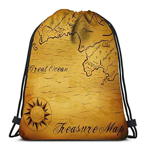 Mochila con cordón con mapa del tesoro antiguo con elementos contiene malla degradada viaje gimnasio bolsas mochila bolsas de hombro moda