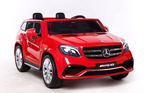 Mondial Toys Coche eléctrico para niños de 2 plazas Super SUV 2 baterías 12 V 4 x Motor Mercedes-Benz GLS63 AMG 4 x 4 AWD con asiento de piel ruedas de goma mando a distancia rojo