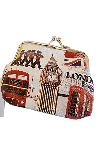 Monedero Vintage Souvenir de Londres/Altamente Coleccionable! / Recuerdo británico Desde Inglaterra Reino Unido/Big Ben/Autobús de Dos Pisos/Teléfono Rojo/Union Jack/Guardia Real