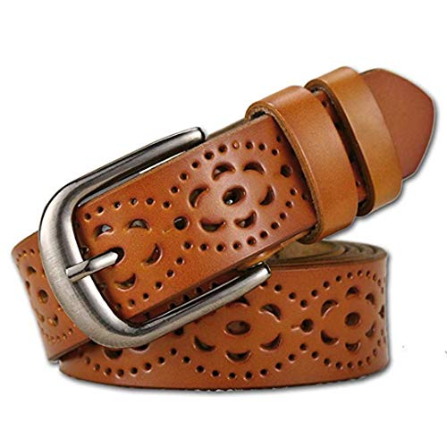 MRACSIY Mujeres Hebilla De Pasador Cinturón Antigüedad Casual cinturón de cuero (Amarillo 01)