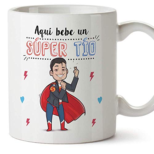 MUGFFINS Tazas Tío - Aquí Bebe un Super Tío - Taza Desayuno Original/Idea Regalo Cumpleaños. Cerámica 350 mL