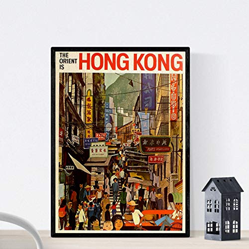 Nacnic Poster Vintage. Cartel Vintage de Asia. Calle de Hong Kong. Tamaño A3