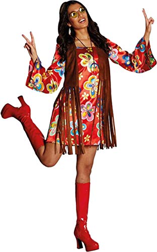 Nancy vestido colourido disfraz de hippie con chaleco marrón de flores fiesta 70er Jahre