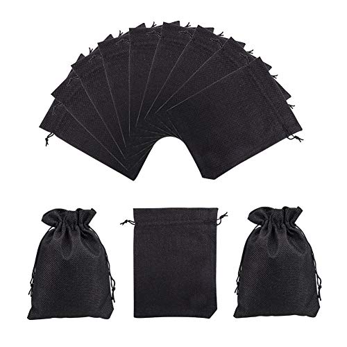 NBEADS Bolso de Arpillera, 50 Unids 15 × 20 cm Paño Negro Cordón Pequeñas Bolsas para Joyería Artesanía Regalos Almacenamiento