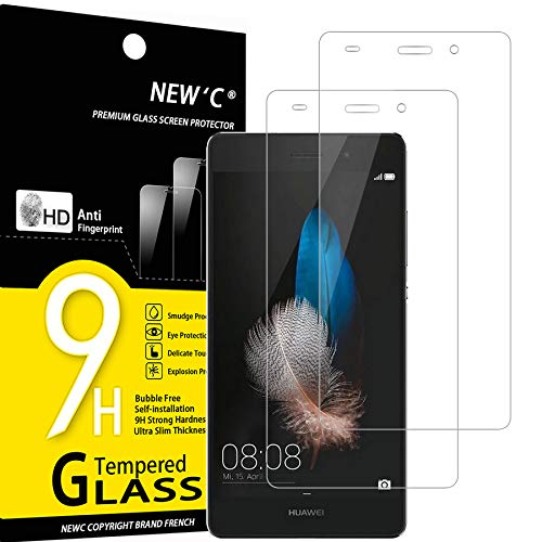 NEW'C 2 Unidades, Protector de Pantalla para Huawei P8 Lite, Antiarañazos, Antihuellas, Sin Burbujas, Dureza 9H, 0.33 mm Ultra Transparente, Vidrio Templado Ultra Resistente