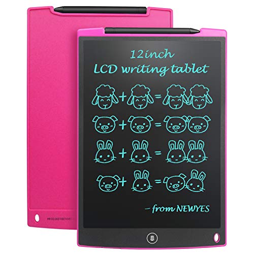 NEWYES 12" Tableta de Escritura LCD, Tableta gráfica, Ideal para hogar, Escuela u Oficina. Pilas Incluidas y 2 Imanes para la Nevera (Rosa)