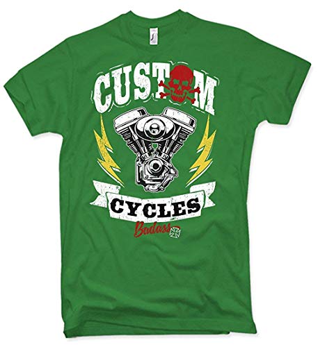NG articlezz Camiseta Custom Cycles Oldschool Biker Chopper Bobber Street Fighter Cafe Racer S-XXL - Verde/Verde, XL
