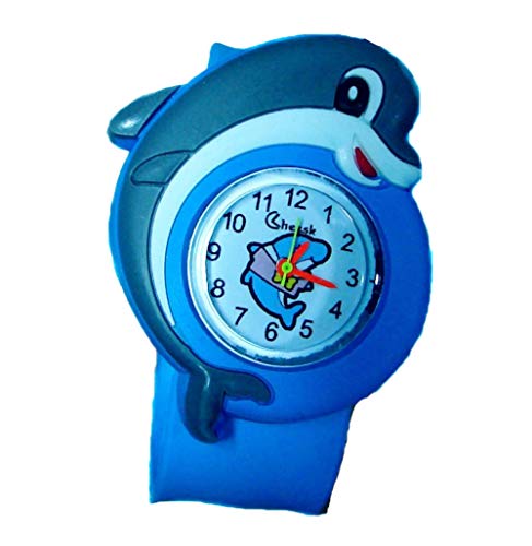 Niños Niñas Chicas Bofetada Snap On Silicone Seas Animal Zoo Cartoon Reloj de pulsera Niño (Al azar, Delfín)