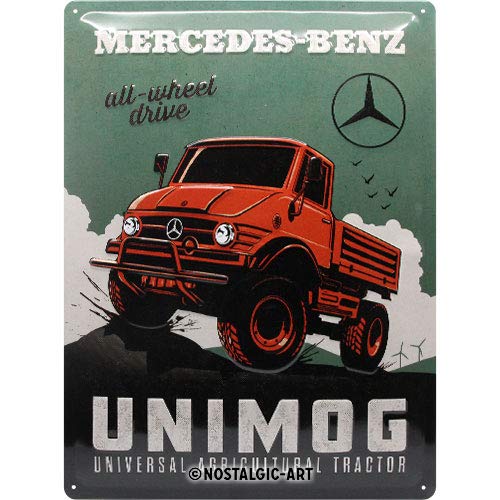 Nostalgic-Art Cartel de chapa retro Mercedes-Benz – Unimog – Idea de regalo para los fans de los coches, metálico, Diseño vintage, 30 x 40 cm