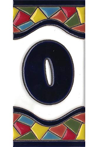 Números casa exterior - Placa Puerta - Cerámica esmaltada - Pintados a Mano con la técnica de la cuerda seca - Nombres y direcciones - Modelo Grande Mosaico 7,5 cms x 15 cms (Número Cero"0")
