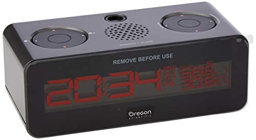 Oregon Scientific RRA320PNX radio reloj proyector, con radio FM, gran pantalla LCD con brillo ajustable, doble alarma, gris marengo