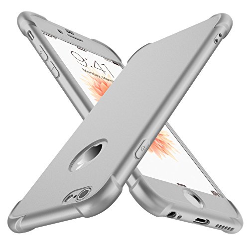 ORETECH Funda Compatible con iPhone 6 6s, con 2 x Protector de Pantalla de Vidrio Templado Carcasa para iPhone 6 6s Funda Silicona Ligera Delgado PC TPU Bumper Rubber Caso para iPhone 6 6s Plata 4.7