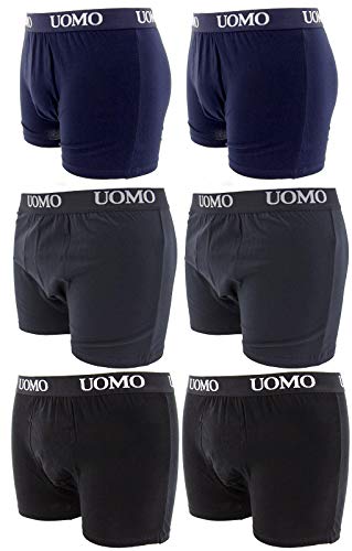 Pack de 6 piezas calzoncillos boxer hombre ropa interior de algodón elástico tamaño clasificado de Color Negro Blanco Azul Gris L